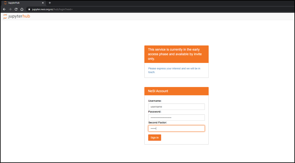 Jupyter hub login window