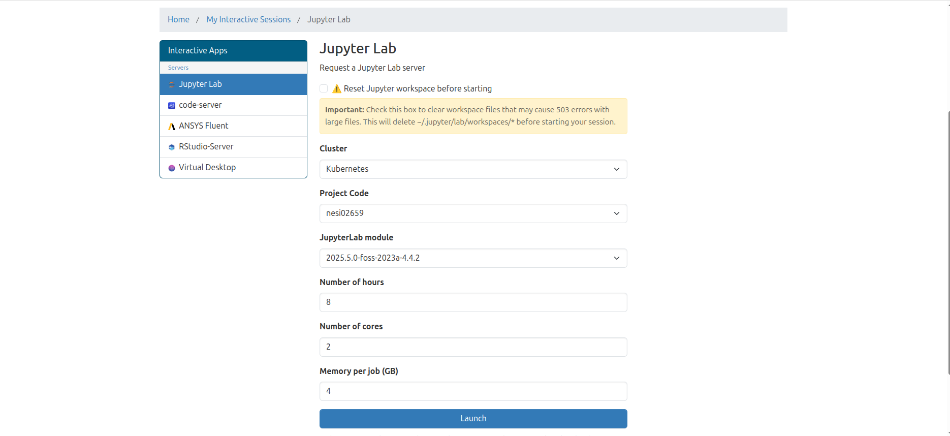 OnDemand Jupyter Session specs